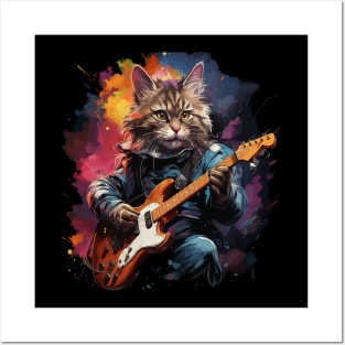 American Shorthair Playing Guitar Posters and Art